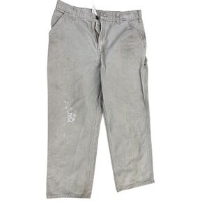 Carhartt Work Pants Carpenter Utility‎ Gray Denim 35x30 NATURAL DISTRESSED